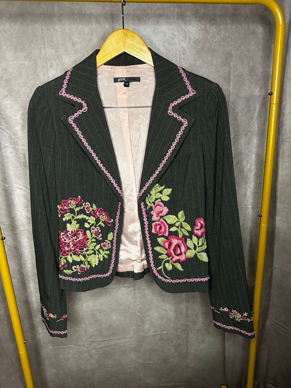Yank American Embroidered Pinstripe Blazer Floral Y2K Cottagecore Jacket